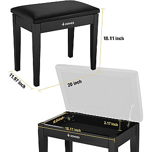 Donner Piano Bench Stool Suede Cushion Seat with Storage, Black